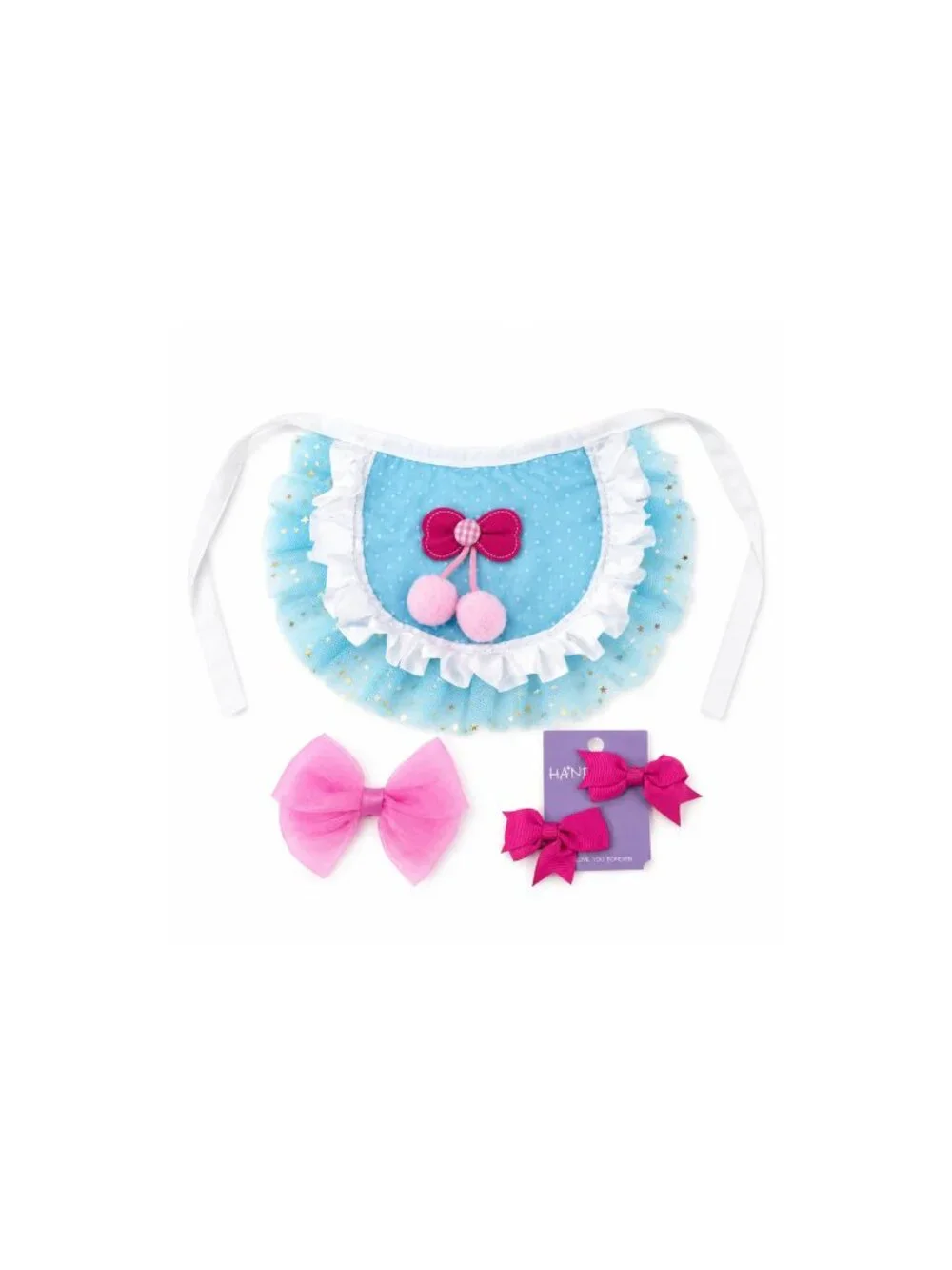 Dog Tutu Outfit | Yellow & Blue Pompom Detail Set with Bows for Small Dogs & Cat